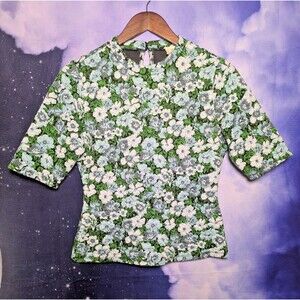 Anthropologie Maeve Floral Jacquard Blouse Small Cottagecore Romantic Preppy